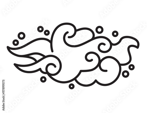 Hand drawn linear oriental clouds. Chinese korean japanese cloud element collection. Decorative element oriental graphic isolated vector illustration. Asian traditional ornaments.