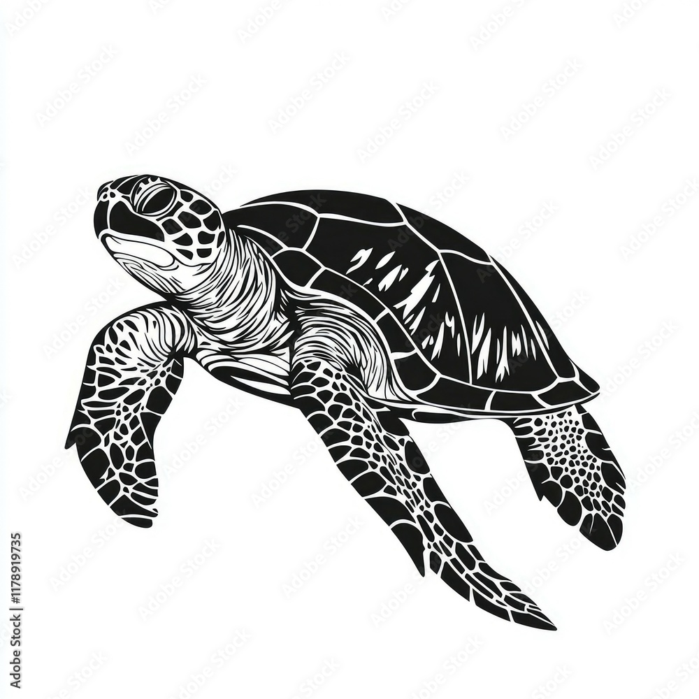 Fototapeta premium Sea Turtle: Black and White Ocean Wildlife Graphic