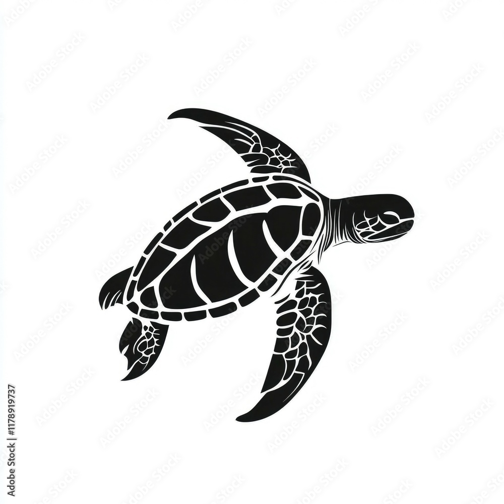 Fototapeta premium Sea Turtle Silhouette: Elegant Black and White Ocean Wildlife Vector Graphic