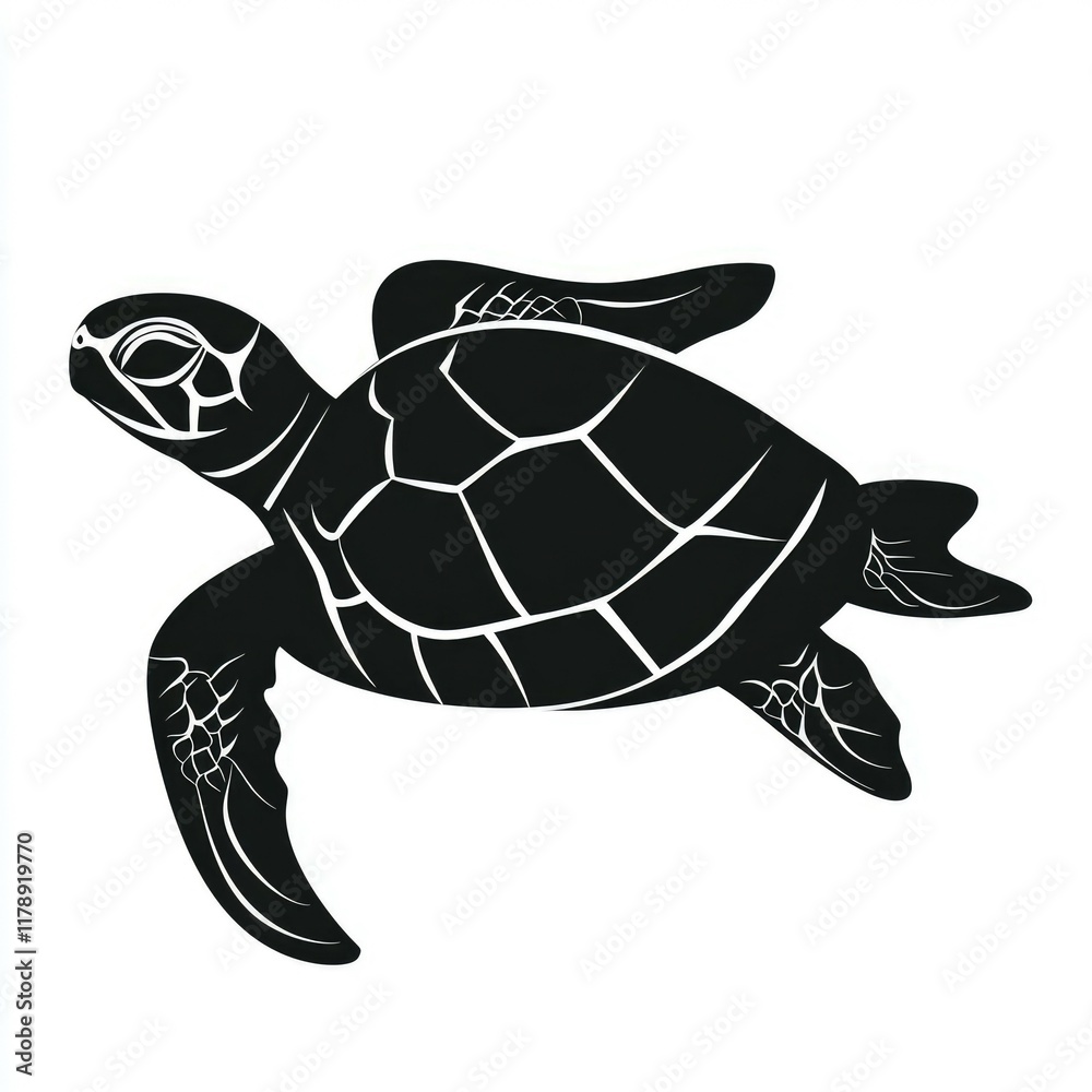 Fototapeta premium Sea Turtle Silhouette: Elegant Black and White Ocean Wildlife Vector Graphic