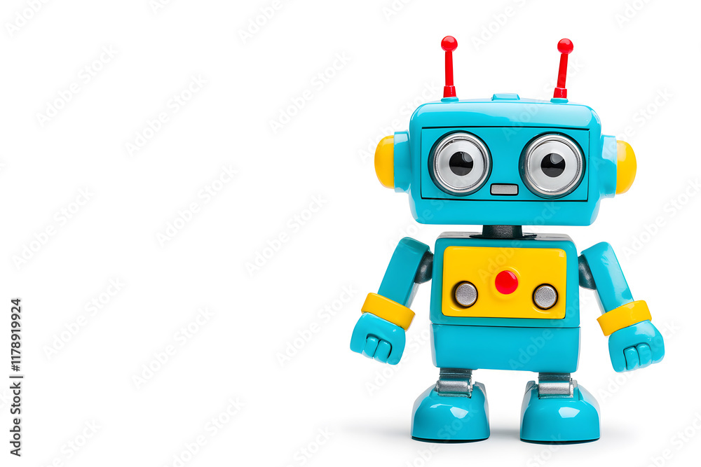Fototapeta premium Vintage classic toy robot, isolated on white background
