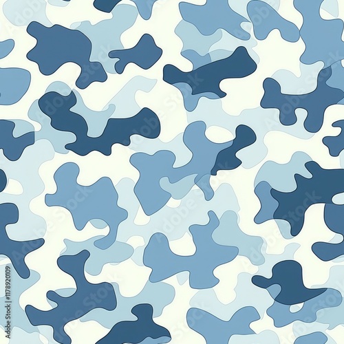 Seamless Blue Camouflage Pattern: Abstract White and Blue Camo Texture for Backgrounds, Prints, and Fabrics