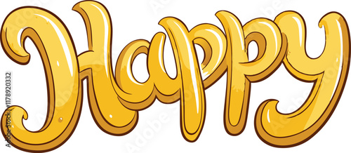 Playful and cheerful Happy text in glossy gold, perfect for celebrations, events, and festive designs with a joyful vibe