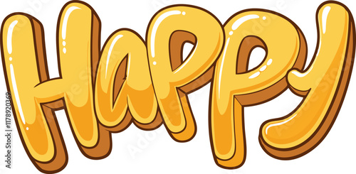 Creative and vibrant Happy typography in shiny gold tones, combining artistic elegance and a lively, positive aesthetic