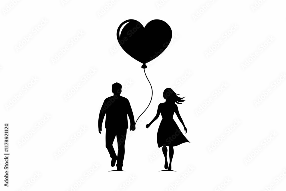 silhouette of a couple with balloons silhouette of a couple with balloons