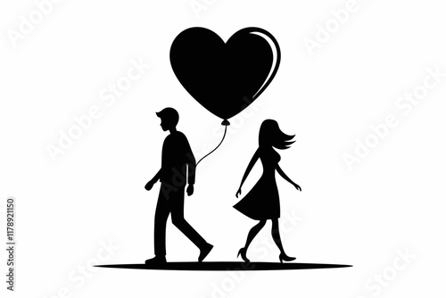 silhouette of a couple with heart black and white