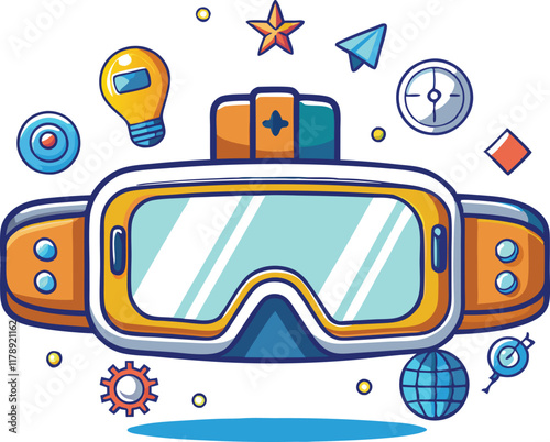 Colorful and creative virtual reality headset illustration symbolizing immersive gaming, futuristic technology, and innovation