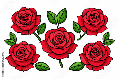 set of red roses vector