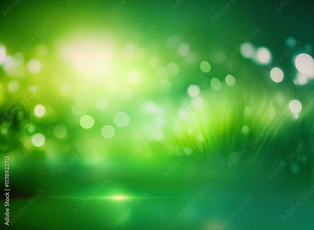 Obraz premium Luminous green bokeh background, suggesting a vibrant, natural scene. Soft light and blurred elements create a dreamy, tranquil atmosphere.