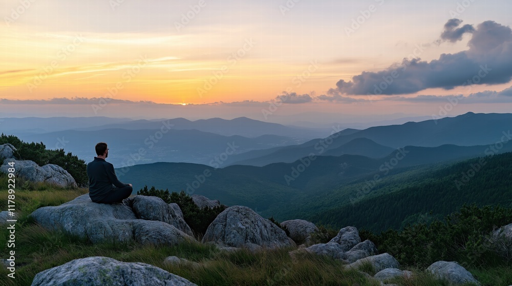 Fototapeta premium Man Practicing Breathing Exercises in Nature