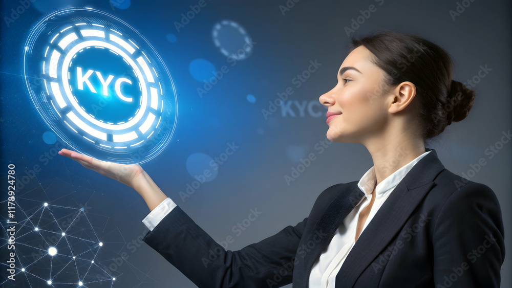 Businesswoman Engaging with Digital KYC Technology Concept Businesswoman Engaging with Digital KYC Technology Concept
