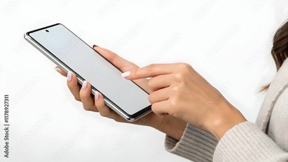 Woman Holding Smartphone with Blank Screen for Digital Interaction Woman Holding Smartphone with Blank Screen for Digital Interaction