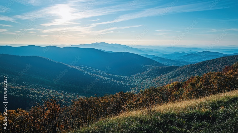A breathtaking view of rolling mountains under a clear blue sky, showcasing lush green valleys and distant peaks bathed in soft sunlight. A breathtaking view of rolling mountains under a clear blue sky, showcasing lush green valleys and distant peaks bathed in soft sunlight.