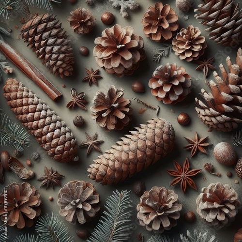 603 Pine Cones Pine cones of different sizes falling some open s photo