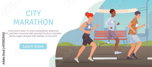 City marathon hand drawn horizontal banner template