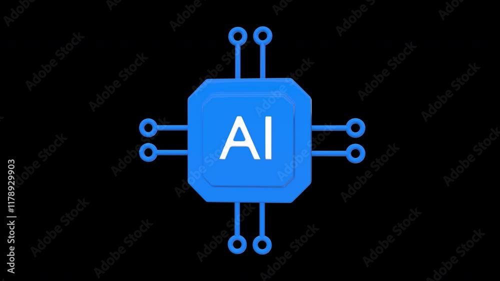 AI Icon Rotating on a Transparent Background. Seamless Loop. Intelligence. 4K AI Icon Rotating on a Transparent Background. Seamless Loop. Intelligence. 4K