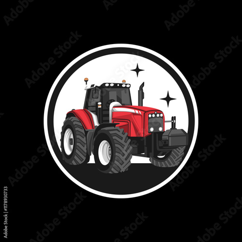 tractor vector design, rice plow, agricultural machinery, tractor logo, transportation, red farming tractor, illustration
