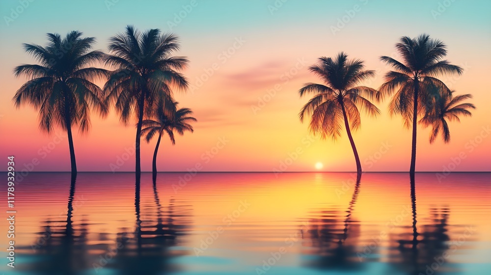 sunset palm trees ocean reflection - tranquil scenes sunset palm trees ocean reflection - tranquil scenes