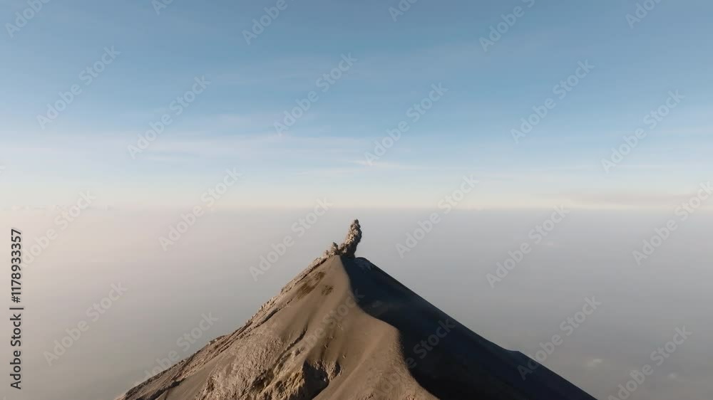 Fuego volcano eruption with heavy smoke, POV from Acatenango mountain, Super slow motion shot