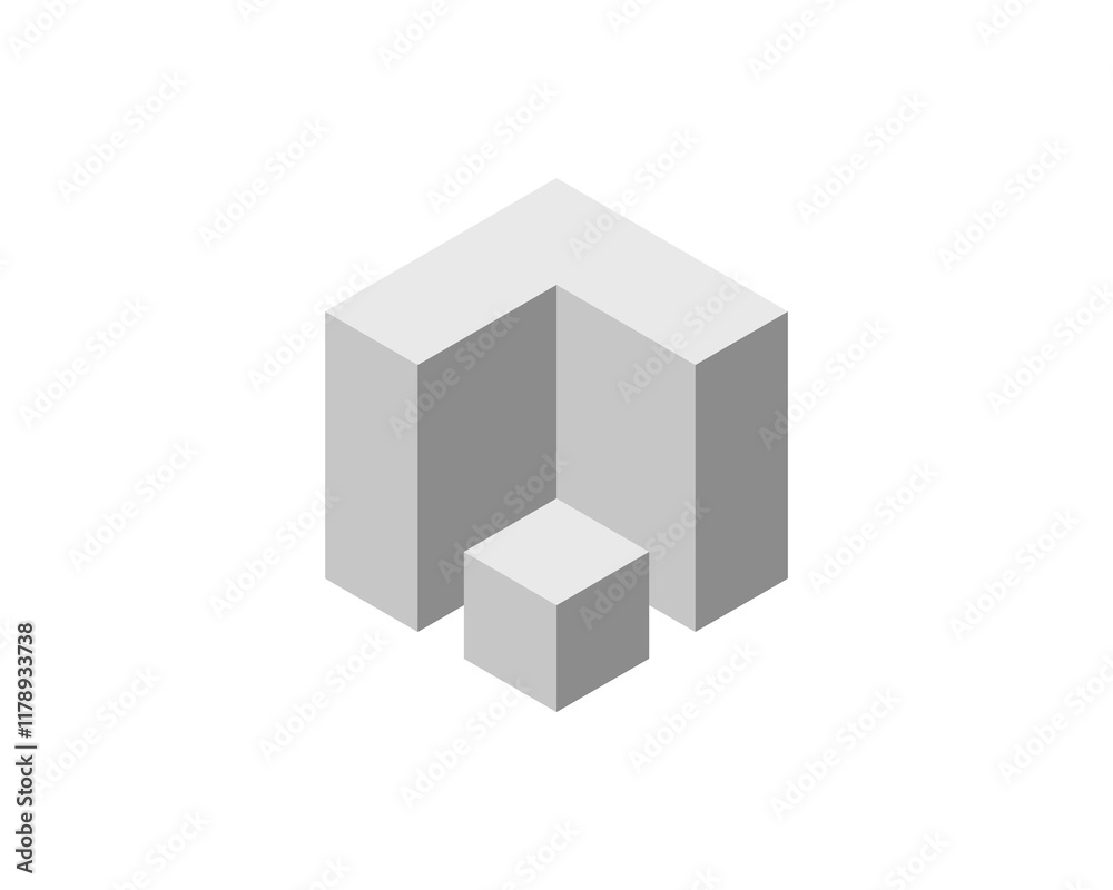 Abstract isometric illustration featuring gray cubes. Perfect for presentations, websites, or tech-related designs needing a clean, modern aesthetic. Abstract isometric illustration featuring gray cubes. Perfect for presentations, websites, or tech-related designs needing a clean, modern aesthetic.