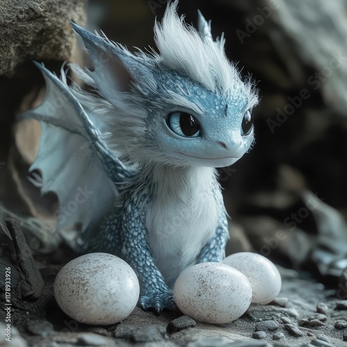 little blue dragon with eggs