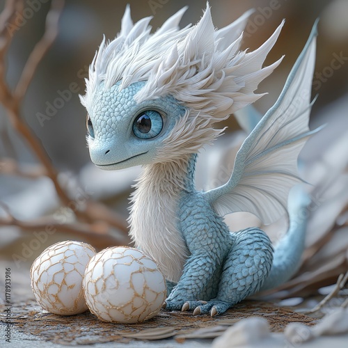 little blue dragon with eggs