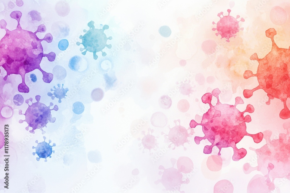 Watercolor HMPV virus visualization scientific analysis abstract art digital canvas close-up health awareness Watercolor HMPV virus visualization scientific analysis abstract art digital canvas close-up health awareness