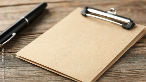 Wallpaper Mural Blank Clipboard and Pen on Wooden Table Torontodigital.ca