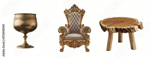  three distinct pieces of furniture or decor arranged side by side generative ai