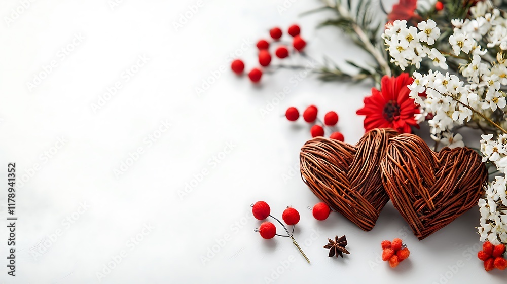 Beautiful handcrafted heart shaped made of natural twigs and accented with red berries perfect for adding a rustic romantic touch to winter holiday decor and