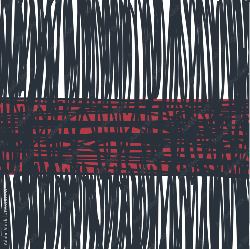 Hatching in the form of thick lines with a scarlet horizontal zone behind the general mass. Hatching in the form of thick lines with a scarlet horizontal zone behind the general mass.
