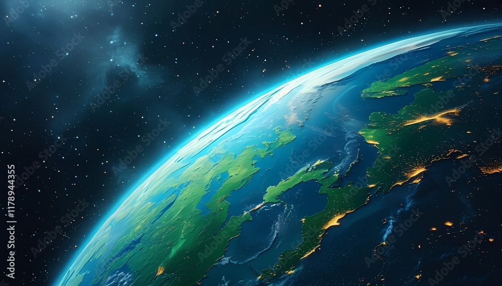 Obraz premium earth and moon with bright light night view galaxy image background