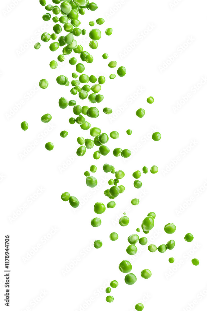 Falling green peas isolated on transparent background, realistic cutout element for vegetable, agriculture, ingredient, natural, nutrition design Falling green peas isolated on transparent background, realistic cutout element for vegetable, agriculture, ingredient, natural, nutrition design