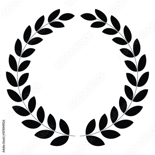 Circular foliate laurels branches icons set. Black Laurel Wreaths. Laurels wreaths, swirls, twigs and flower ornaments. Hand drawn vector laurel leaves decorative elements. Vector Illustration.