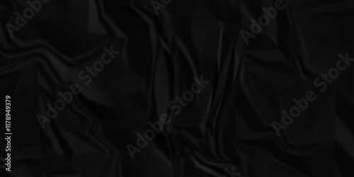 Black crumple paper texture . Black wrinkled paper texture. Black paper texture . Black crumpled and top view textures can be used for background of text or any contents .