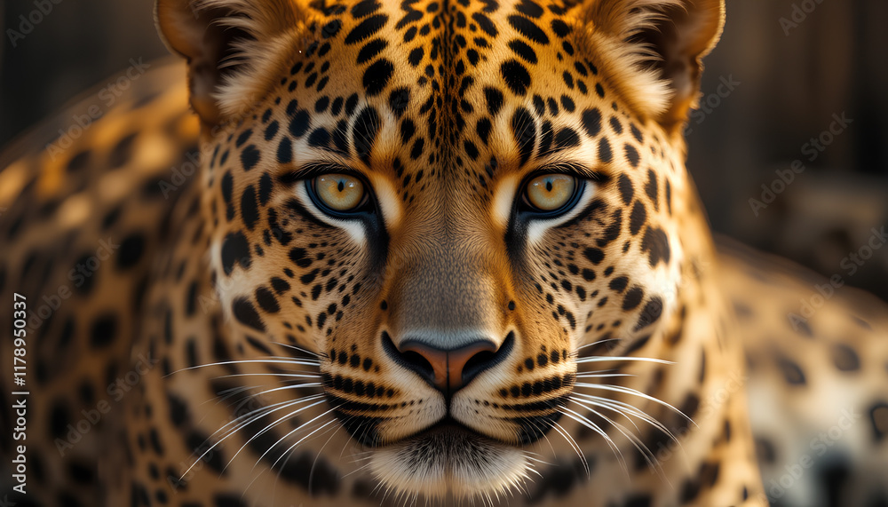 A close-up portrait of a leopard showcasing its striking facial features and distinctive coat pattern. The leopard's intense gaze and detailed fur texture are highlighted, creating a captivating image A close-up portrait of a leopard showcasing its striking facial features and distinctive coat pattern. The leopard's intense gaze and detailed fur texture are highlighted, creating a captivating image
