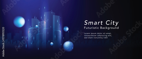 Smart city on blue background. Smart city low poly wireframe on blue background. Technology concept. Vector illustration.