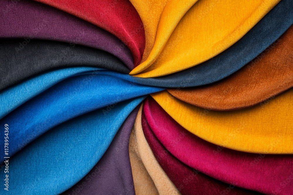 Fototapeta premium Vibrant Swirling Fabric Texture Colorful Textiles in Rich Hues for Design Inspiration