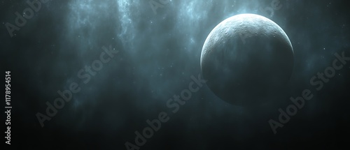 Eerie moon in dark nebula.