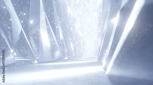 Abstract crystalline corridor with bright light. photo