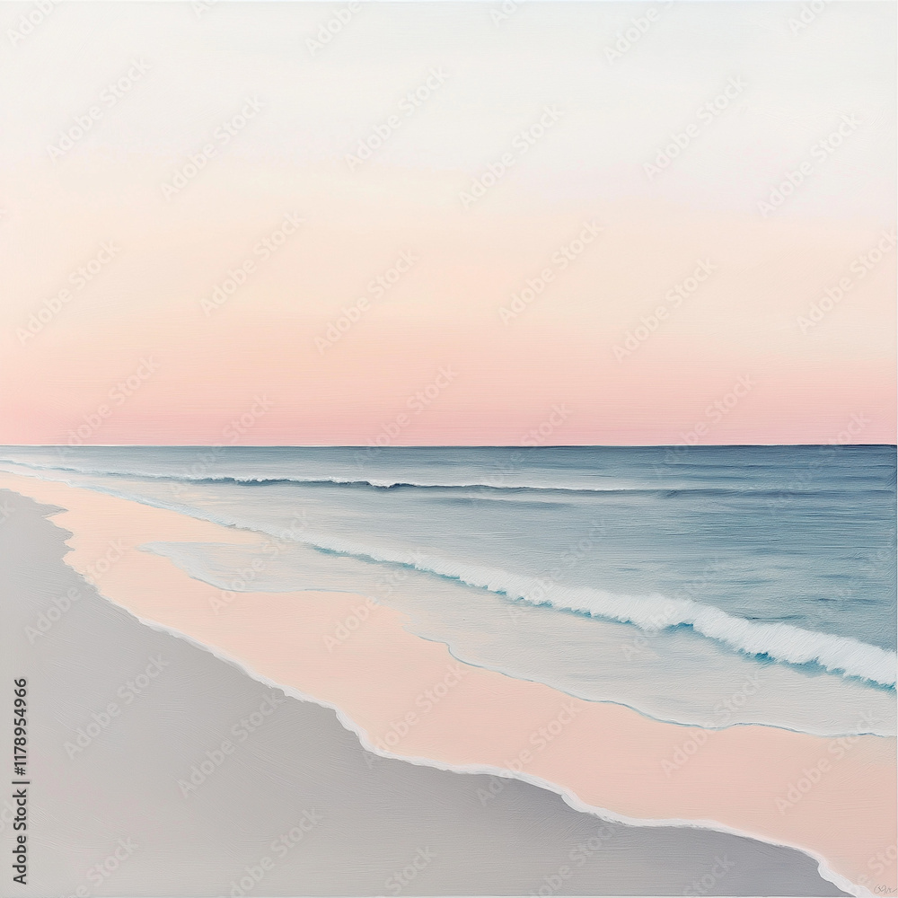 A simple pastel depiction of a beach at sunset A simple pastel depiction of a beach at sunset