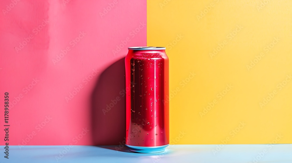 A vertical view of a can of soda against a vividly colored backdrop A vertical view of a can of soda against a vividly colored backdrop