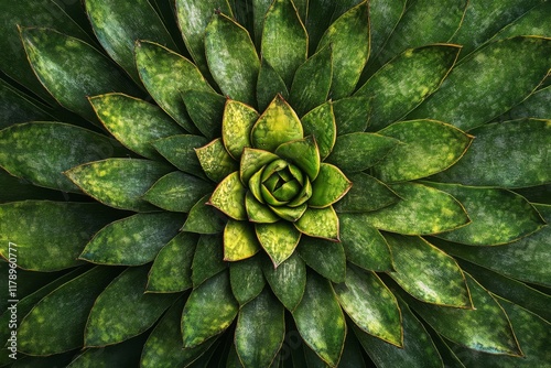 Top view of a vibrant green succulent plant with intricate patterns photo