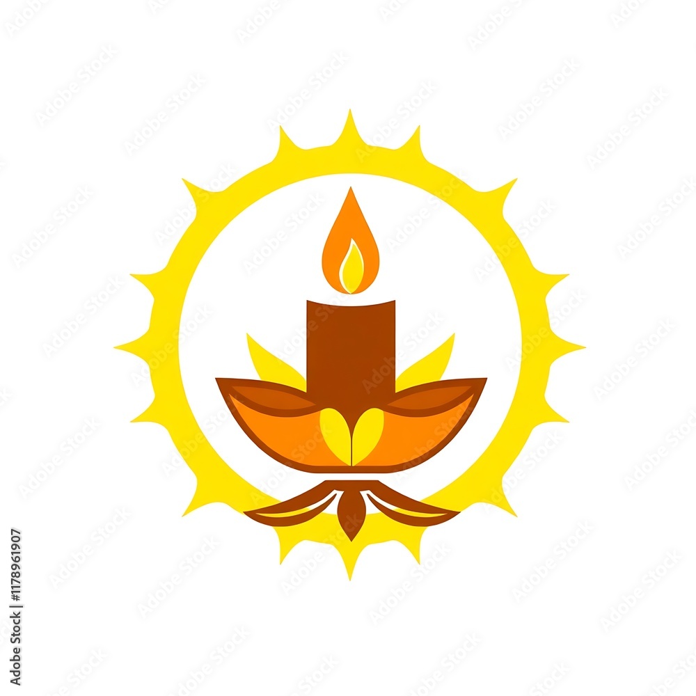 Sunlit Candle Logo: A symbolic illustration of a candle flame within a sunburst, resting on a stylized lotus flower. Perfect for wellness, spirituality. Sunlit Candle Logo: A symbolic illustration of a candle flame within a sunburst, resting on a stylized lotus flower. Perfect for wellness, spirituality.