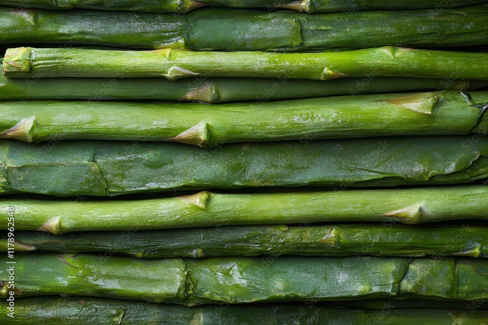 Close-up of neatly aligned fresh green asparagus spears Close-up of neatly aligned fresh green asparagus spears