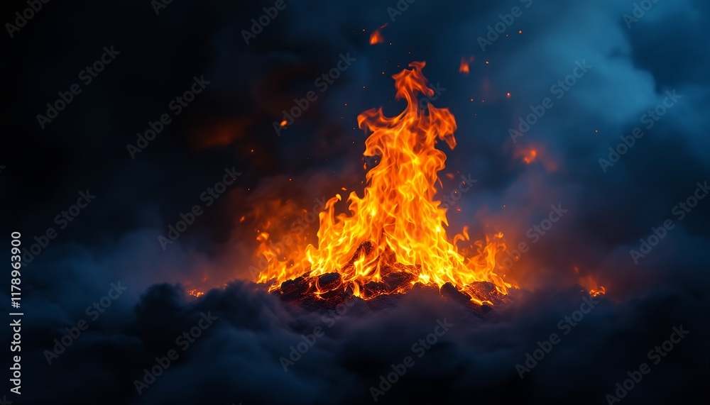 Fiery Night: A Dramatic Bonfire in Smoky Darkness Fiery Night: A Dramatic Bonfire in Smoky Darkness