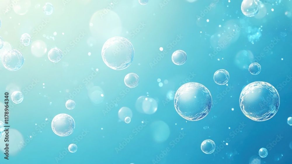 Oxygen molecules dispersing in a blue gradient background, clean and professional design Oxygen molecules dispersing in a blue gradient background, clean and professional design