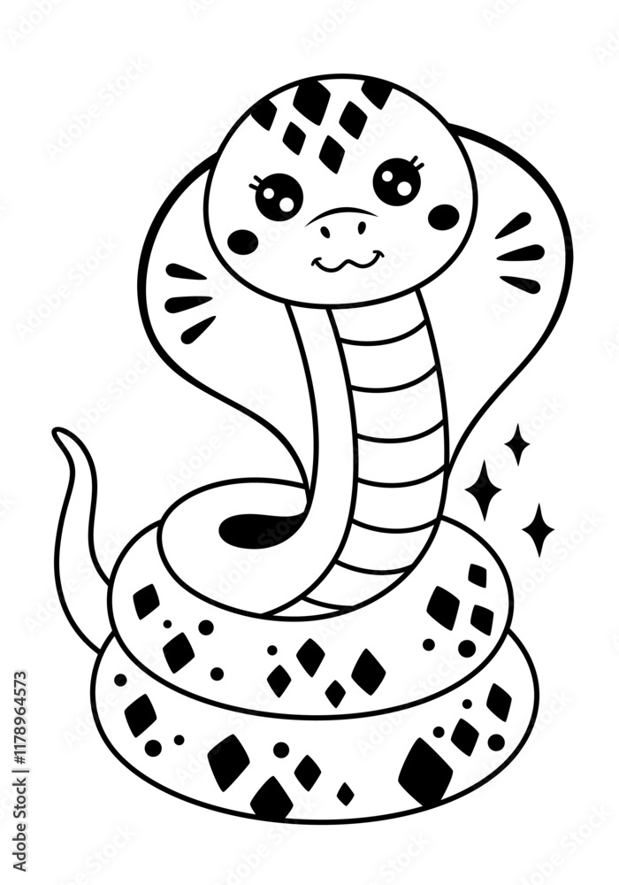 Fototapeta premium Black and white snake clipart. Cute snake doodle in cartoon flat style. Year of the snake. Chinese zodiac. Hand drawn vector illustration.