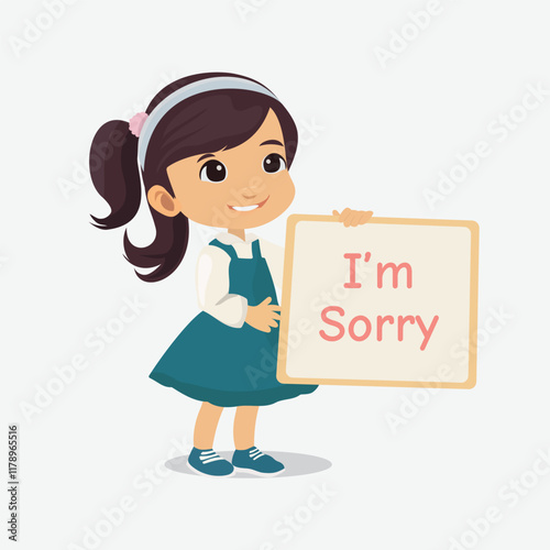Apologetic Girl Holding 'I'm Sorry' Sign for Manners Education