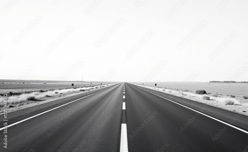 A scenic road winds through a dramatic desert landscape, with towering red rock cliffs and a clear blue sky in the background.